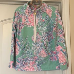 EUC Lilly Pulitzer Skipper Popover Minty Fresh Fan Sea Ocean Print Size Small S